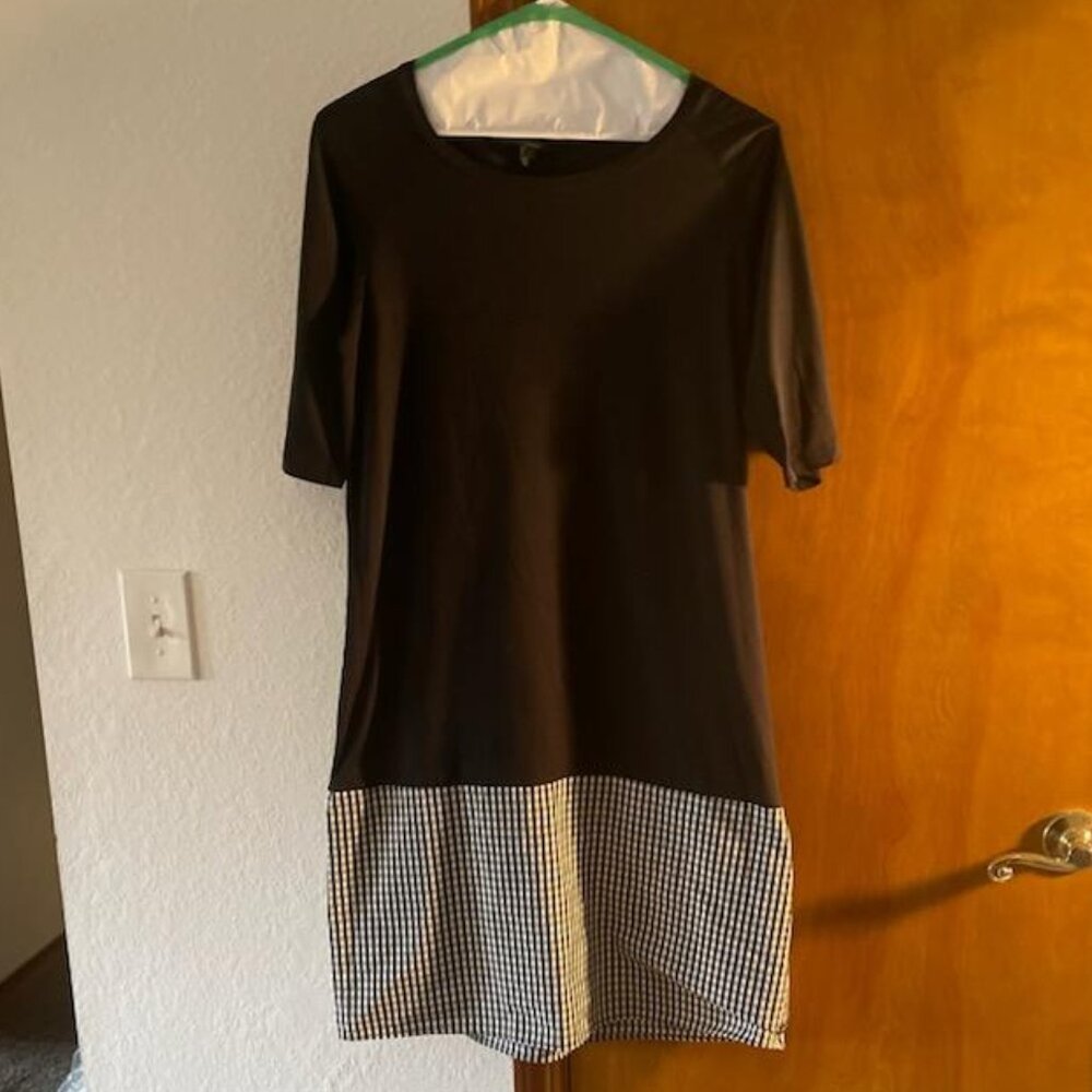Weekend Max Mara Black Jersey Dress/Gingham Hem-Size L